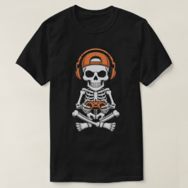 クールなスケルトンゲーマー ヘッドセットとコントローラー Tシャツ