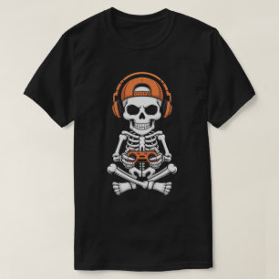 クールなスケルトンゲーマー ヘッドセットとコントローラー Tシャツ