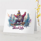 クールなスケートボードのノーム - Shred Life カード (黄色い花)