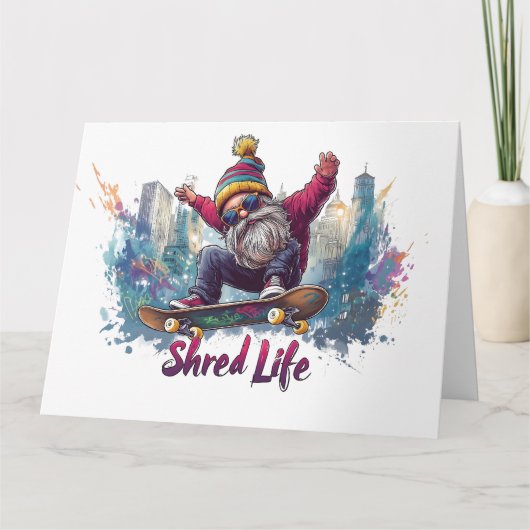 クールなスケートボードのノーム - Shred Life カード (正面)