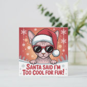 クールなスフィンクス猫のクリスマスサンタデザイン シーズンカード (スタンド正面)