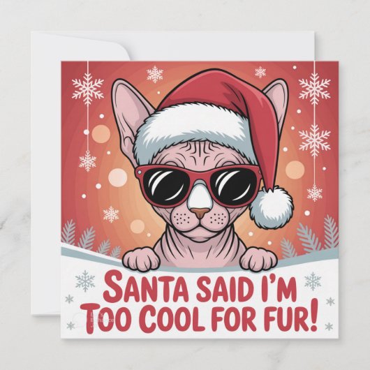クールなスフィンクス猫のクリスマスサンタデザイン シーズンカード (正面)
