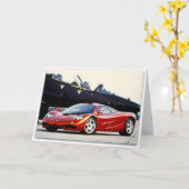 クールなスポーツ・カーおよびジェット機のバースデー・カード カード (黄色い花)