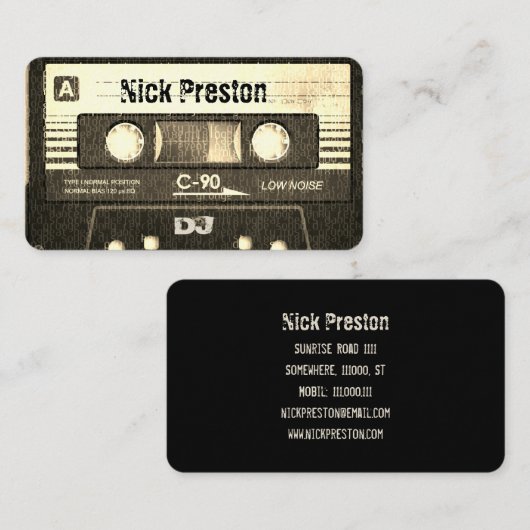 クールなセピア色のレトロのオーディオ・カセットテープ| DJのプロフェッショナル 名刺 (正面/裏面)