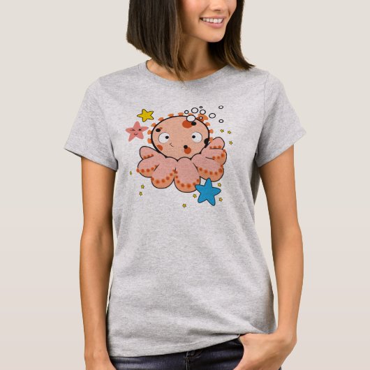 クールなタコが付いている女性のHanesのNano Tシャツ (正面)