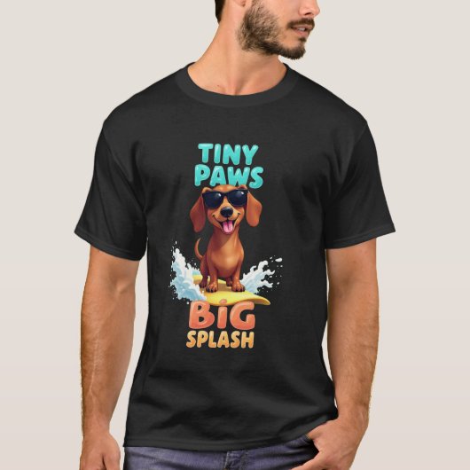クールなダックスフントのサーフィン犬 Tシャツ (正面)