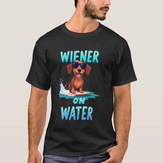 クールなダックスフンドのサーフィン犬 Tシャツ (正面)