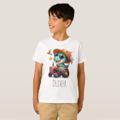 クールなティラノサウルス 農家の赤いトラクター Tシャツ (正面フル)