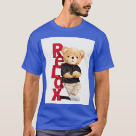 クールなテディベアのメンズデザイン Tシャツ