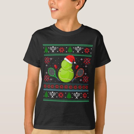 クールなテニスサンタ帽子クリスマスダサいスウェーター Tシャツ (正面)