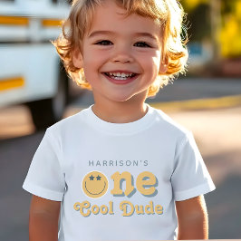 クールなデュード男子のレトロな1歳誕生日 ベビーTシャツ