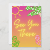 クールなトロピカルピンクネオンプールパーティーの招待状 招待状 (裏面)