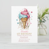 クールなドリッピングアイスクリームストライプの誕生日 招待状 (スタンド正面)