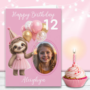クールなナマケモノの11歳の誕生日カード（1枚の写真を入れられるデザイン） カード