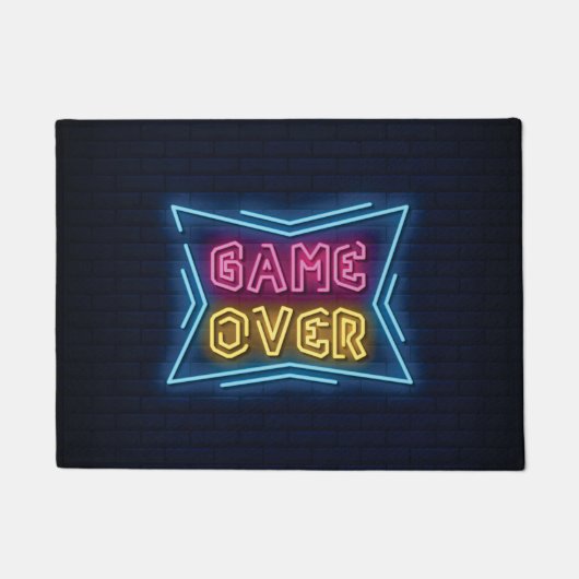 クールなネオン調ゲームオーバーサイン ドアマット (正面)