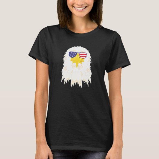 クールなハクトウワシ USA国旗サングラス 米国 アメリカ Tシャツ (正面)