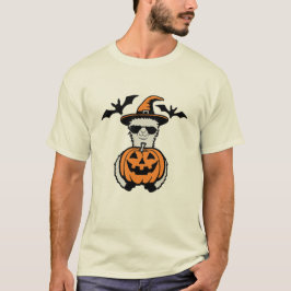 クールなハロウィンパンプキンサングラス魔女の帽子ラマ Tシャツ