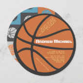 クールなバスケットボールのバーのバルミツワーの円形の招待状 招待状 (正面/裏面)