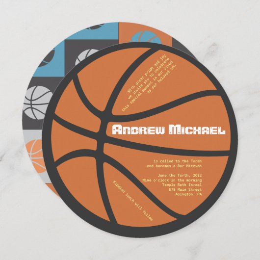 クールなバスケットボールのバーのバルミツワーの円形の招待状 招待状 (正面/裏面)