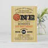 クールなバスケットボールキッズの1歳誕生日パーティー 招待状 (スタンド正面)
