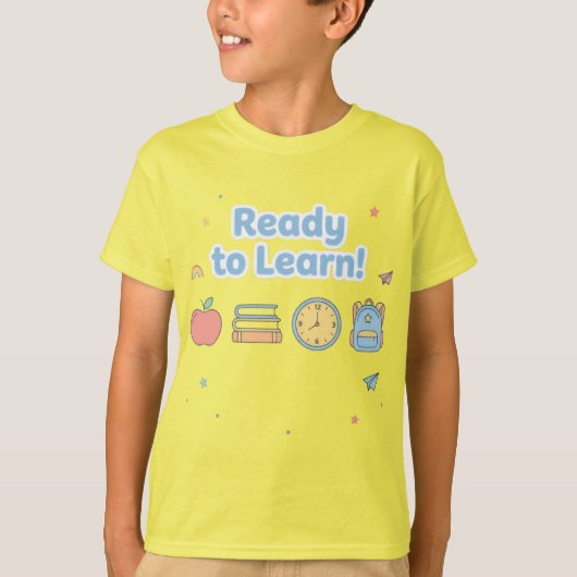 クールなバックトゥスクールの男の子用イエローテイ Tシャツ (正面)