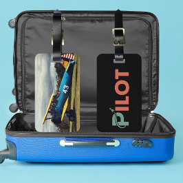 クールなパイロット風のタイポグラフィとロケット,楽しい,シンプルな航空 ラゲッジタグ