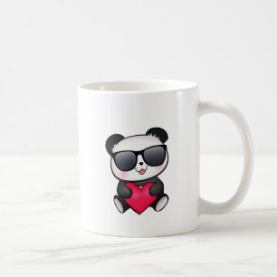 クールなパンダくまのサングラスのバレンタインデーのハート コーヒーマグカップ