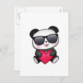 クールなパンダくまのサングラスのバレンタインデーのハート シーズンポストカード (正面/裏面)