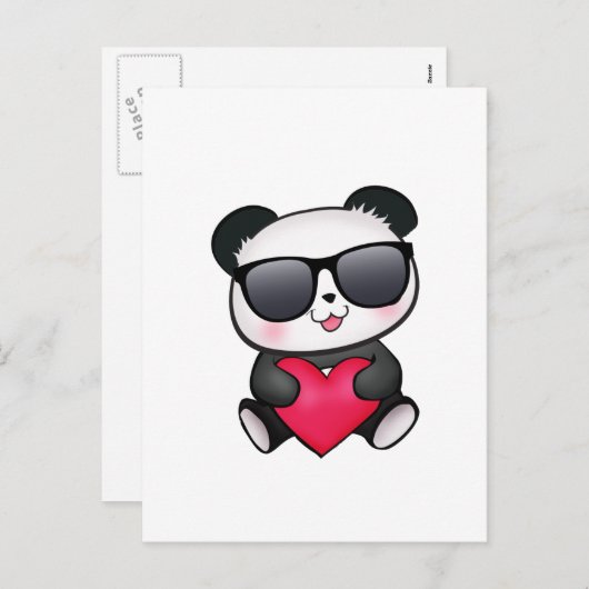 クールなパンダくまのサングラスのバレンタインデーのハート シーズンポストカード (正面/裏面)