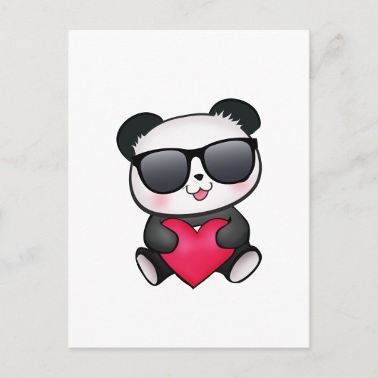 クールなパンダくまのサングラスのバレンタインデーのハート シーズンポストカード (正面)