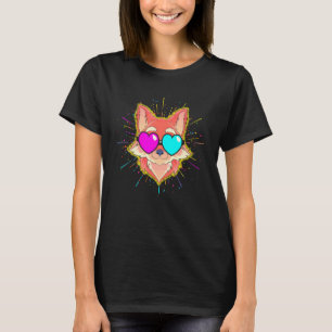 クールなパーティーアニマル サングラス 森林動物 キツネ Tシャツ