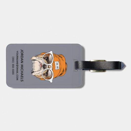 クールなヒップスターのブルドッグは|あなたの名前を加えます ラゲッジタグ (裏面横)