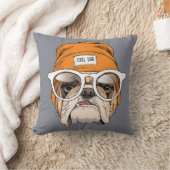 クールなヒップスターのブルドッグ クッション (ブランケット)