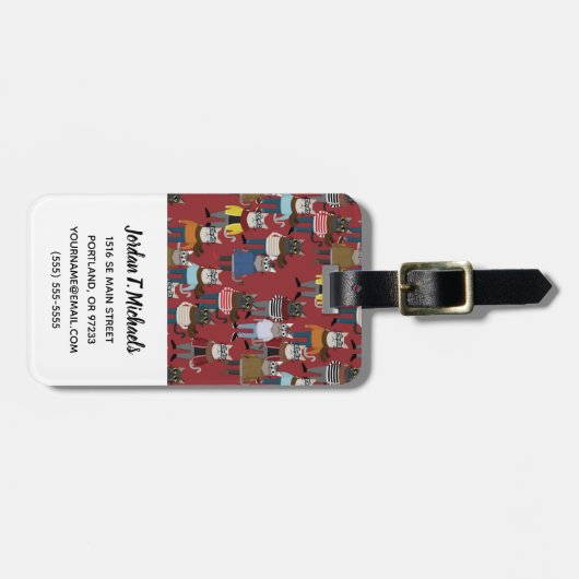 クールなヒップスター猫パターン|はあなたの名前を加えます ラゲッジタグ (正面横)