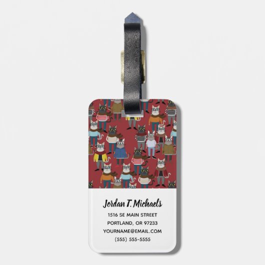 クールなヒップスター猫パターン|はあなたの名前を加えます ラゲッジタグ (裏面縦)