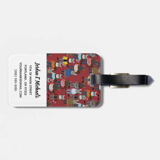 クールなヒップスター猫パターン|はあなたの名前を加えます ラゲッジタグ (裏面横)