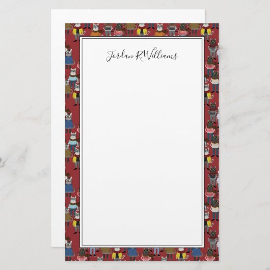 クールなヒップスター猫パターン|はあなたの名前を加えます 便箋 (正面/裏面)