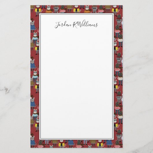 クールなヒップスター猫パターン|はあなたの名前を加えます 便箋 (正面)