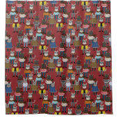 クールなヒップスター猫パターン シャワーカーテン (正面)