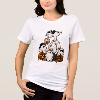 クールなヒョウのタピオカティーハロウィンパーティーカートゥーン トライブレンドTシャツ