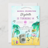 クールなビーチパーティーの誕生日 招待状 (正面)