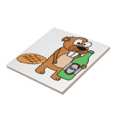 クールなビーバー飲むビール漫画 タイル (側面)