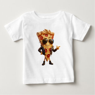 クールなピザスライスのマスコット・レザージャケットアート ベビーTシャツ