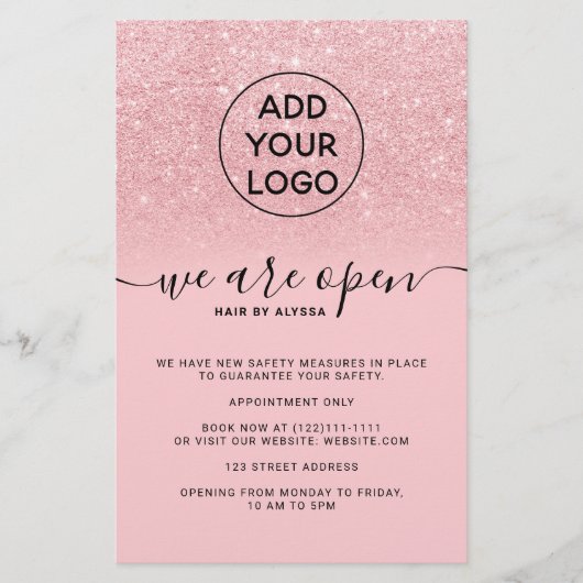 クールなピンクのグリッター価格ロゴ お知らせ フライヤー (正面)