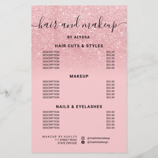 クールなピンクのグリッター価格ロゴ お知らせ フライヤー (裏面)