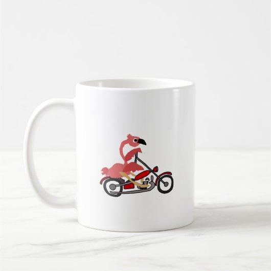 クールなピンクのフラミンゴの乗馬のオートバイの漫画 コーヒーマグカップ (左)