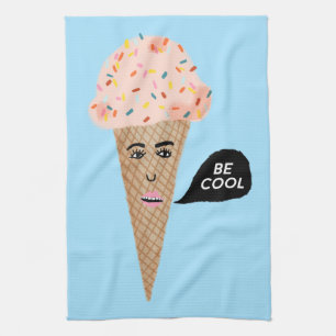 クールなピンクの話すアイスクリームコーンがあって下さい キッチンタオル