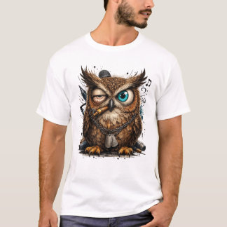 クールなフクロウのストリートウェアTシャツ – 都市スタイルのデザイン Tシャツ