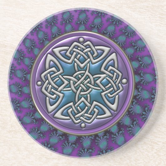 クールなフラクタルの曼荼羅のケルト結び目模様 コースター (正面)