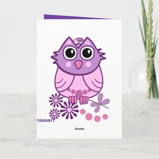 クールなフラワーパワーのフクロウのバースデー・カード カード (裏面)